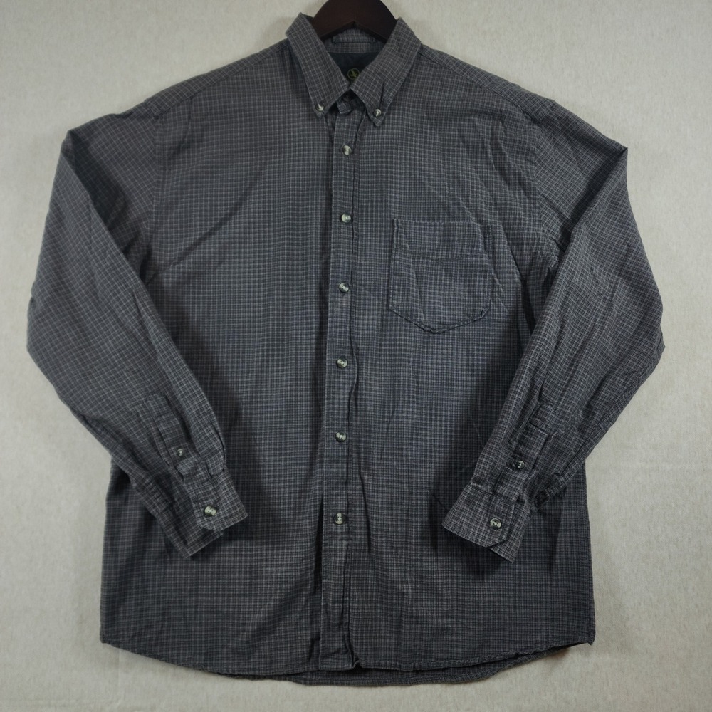 Aigle Gorpcore Plaid Button Down Shirt Mens Large Charcoal Gray Cotton Outdoor